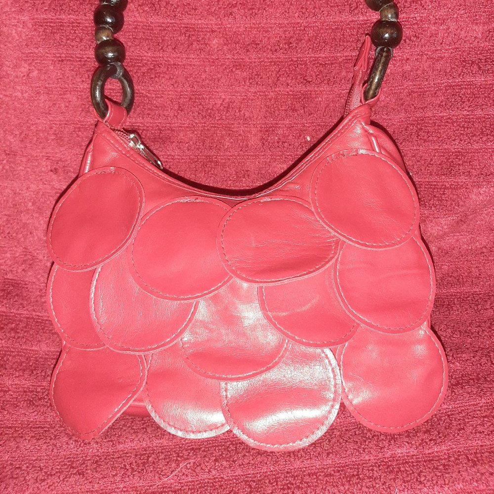 Red Purse, wood beaded handle, small - Picture 10 of 10